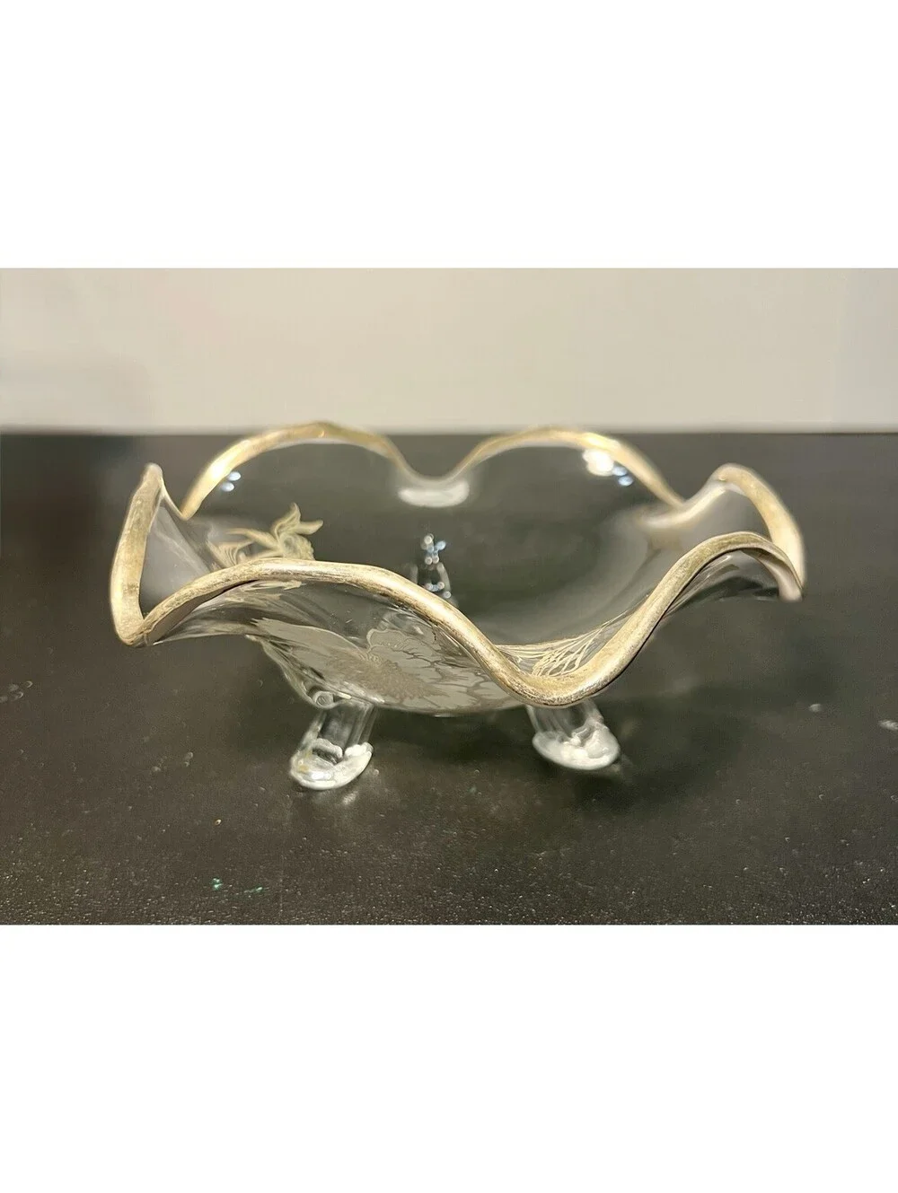 Silver City 1950s Flanders Footed Candy Bon Bon Dish Sterling Overlay, 6.5x3”